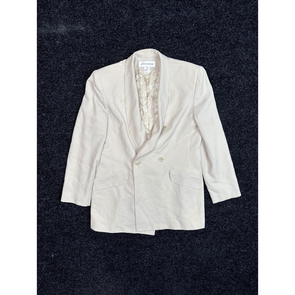 Jones New York Womens 14 Cream Beige Double Breasted Shawl Collar Blazer Vintage